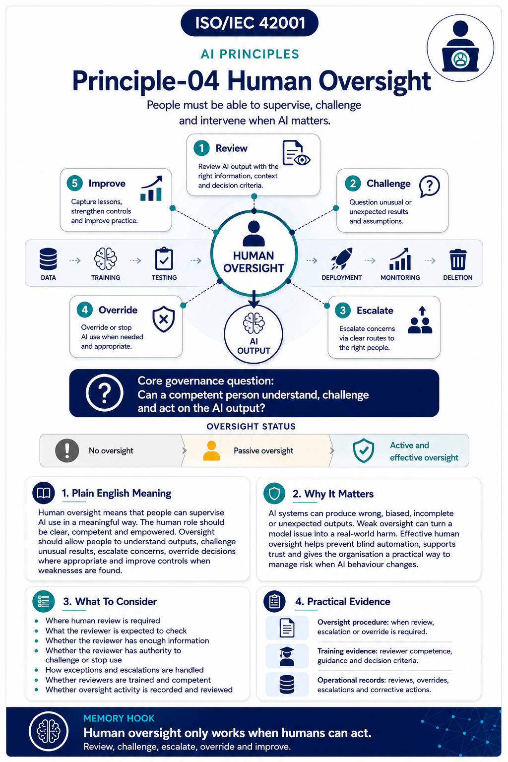 ISO 42001 AI Principles - Human Oversight - Professional Infographic
