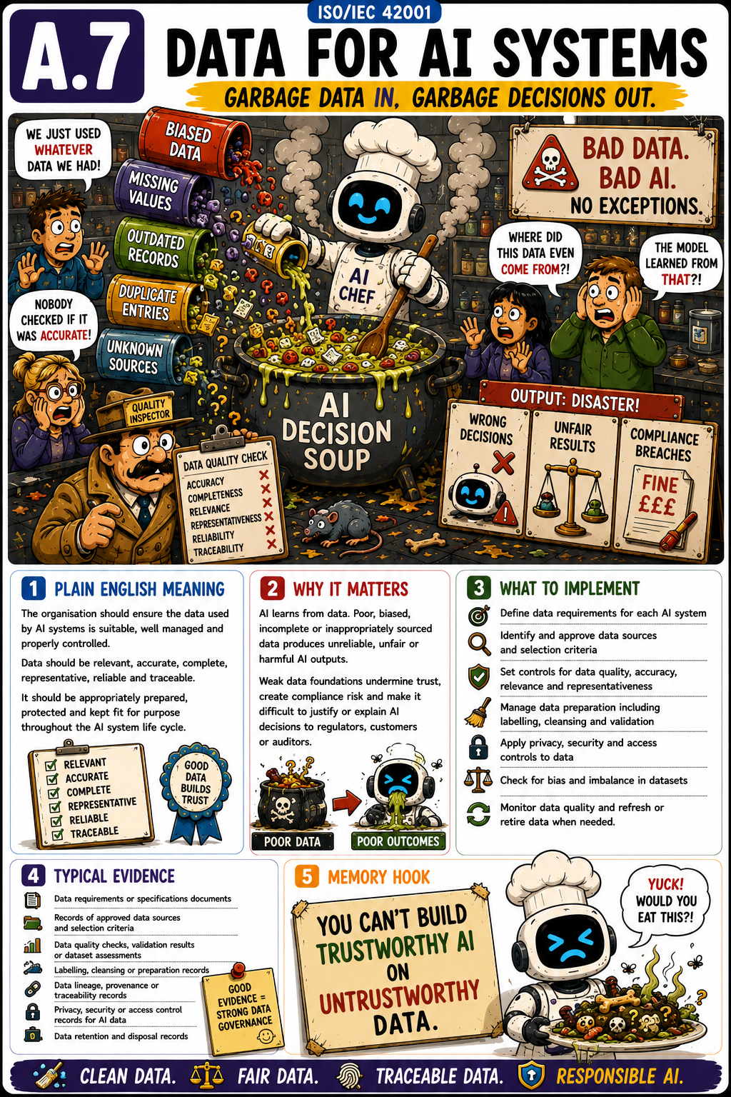 ISO 42001 Annex A.7 Data for AI Systems - Humorous Control Card