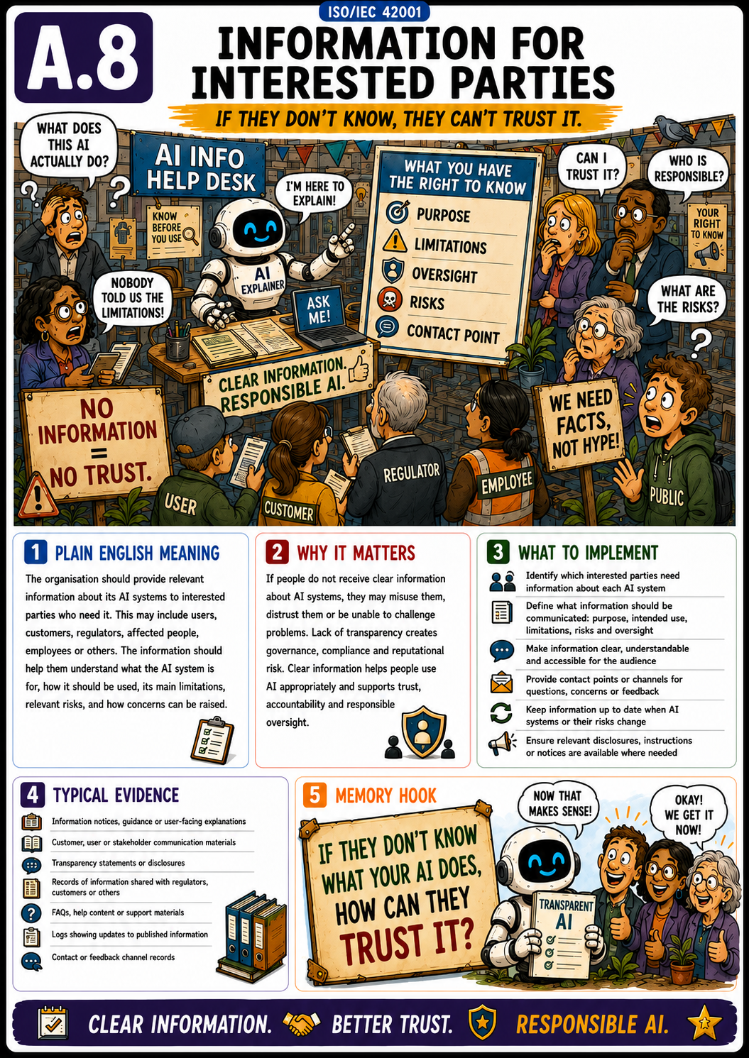 ISO 42001 Annex A.8 Information for Interested Parties - Humorous Control Card