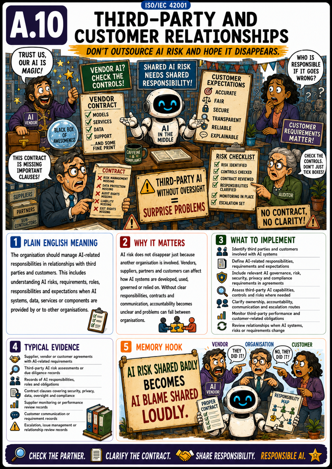 ISO 42001 Annex A.10 Third-Party and Customer Relationships - Humorous Control Card