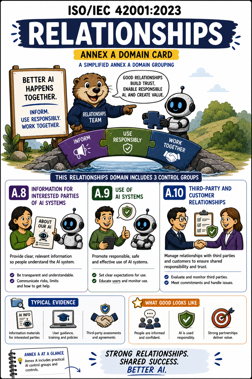 ISO 42001 Annex A Relationships - Humorous Domain Infographic