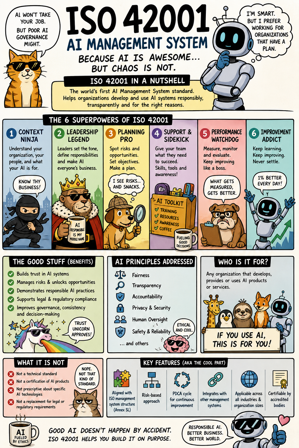 ISO 42001 Overview - Humorous Infographic