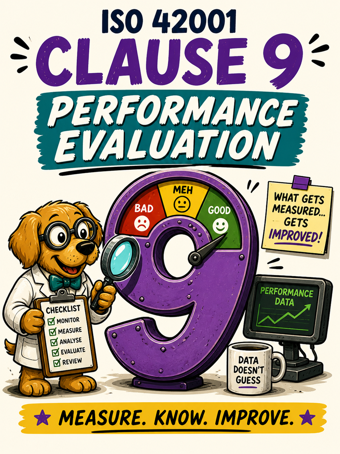 ISO 42001 Clause 9 Performance Evaluation - Humorous Simple Memory Card