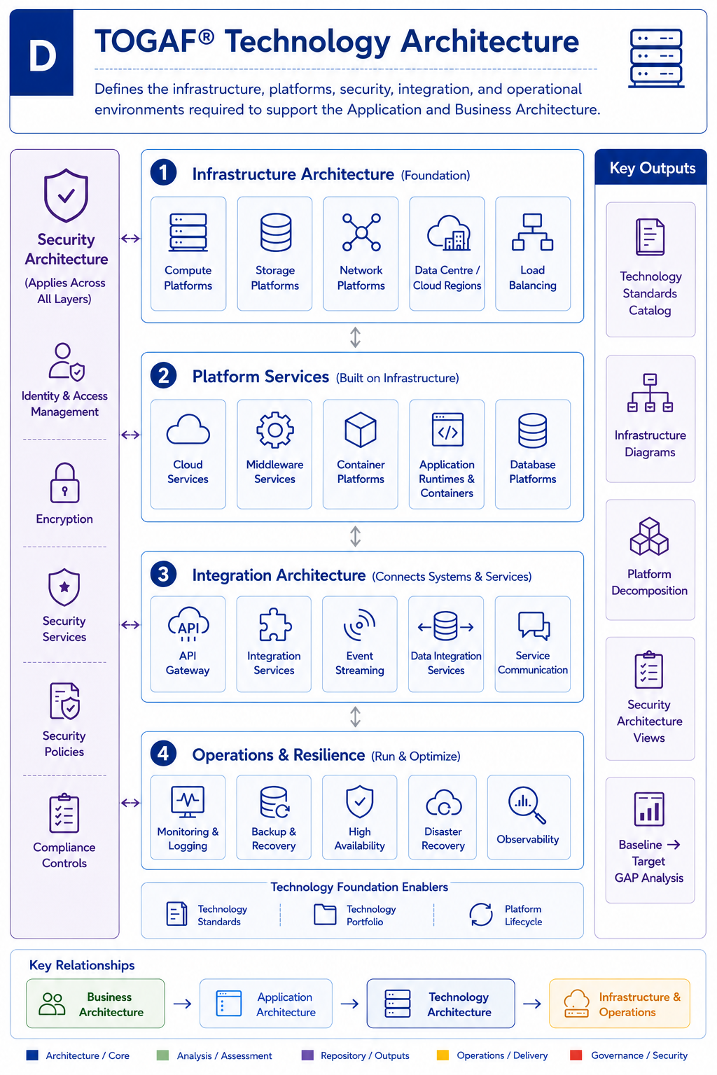 TOGAF Technology Architecture Diagram - Phase D - baseline and target technology platforms and infrastructure
